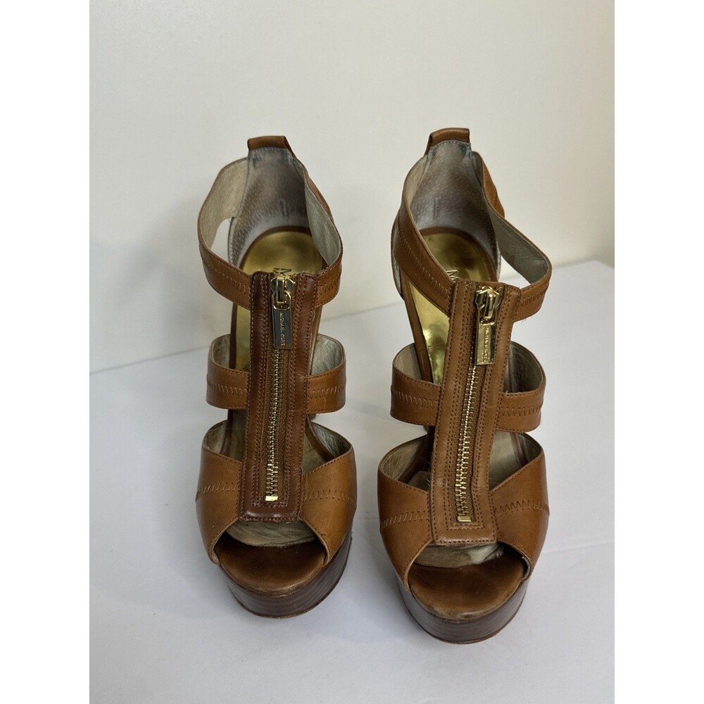 Michael Kors Women Tan Leather Zipper Heels Sandals Size 8M AS IS